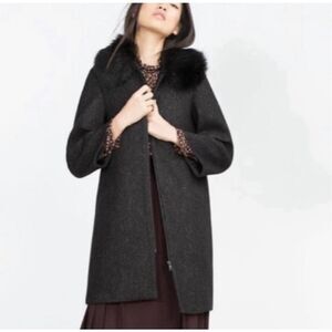 Zara Black Coat with Fur Collar